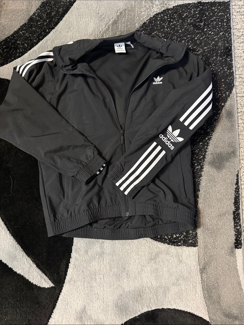 adidas Black Windbreaker with White 3-Stripes
